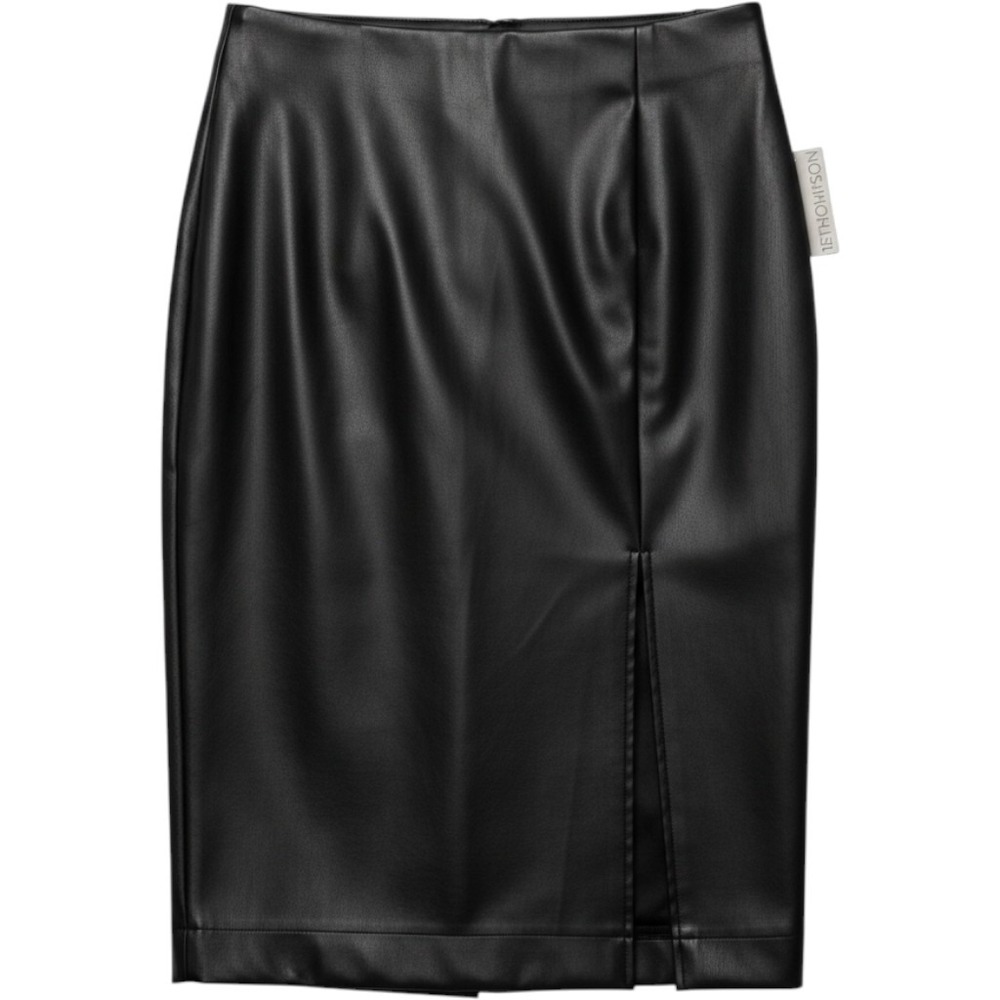 12THOMPSON Pencil Skirt Womens L Black NWT Faux Leather High Waist Front‎ Slit